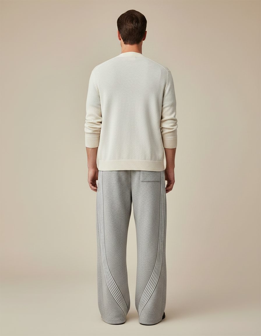 Pantalon Parachute Gris Molleton Ample Rayures Streetwear - vue 2
