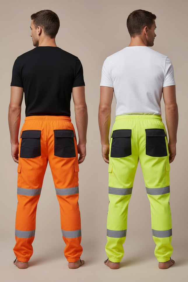 Pantalon Parachute Fluorescent Réfléchissant Cargo Sécurité Homme - Orange Polyester - vue 2