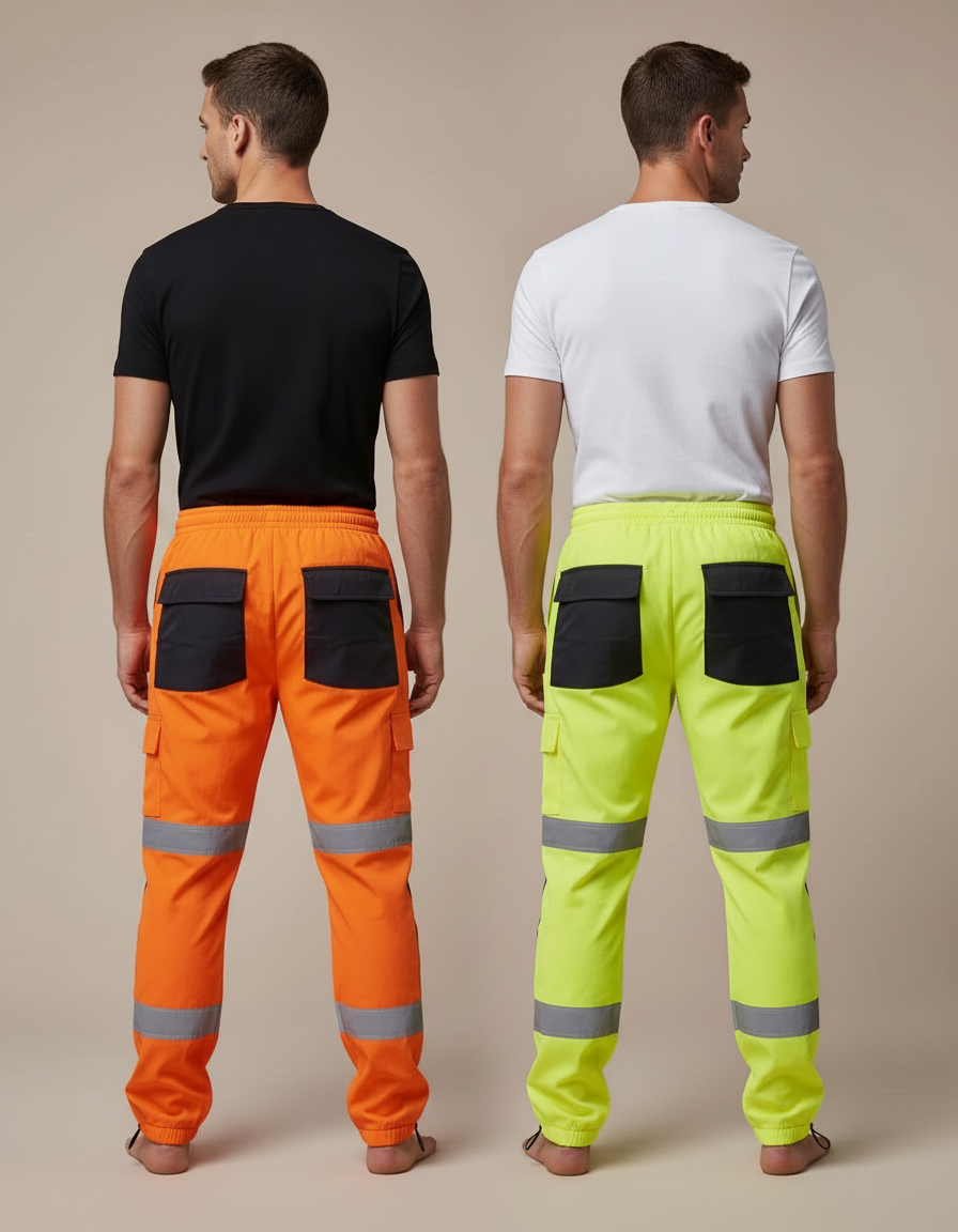 Pantalon Parachute Fluorescent Réfléchissant Cargo Sécurité Homme - Orange Polyester - vue 2