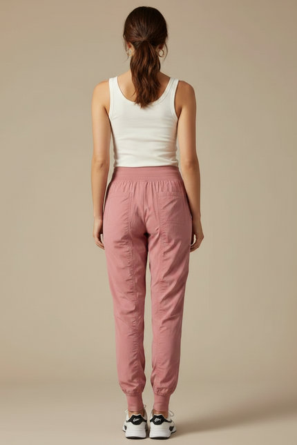 Pantalon Parachute Rose Cordon Ample Fluide Chevilles Élastiquées - Polyester - vue 2