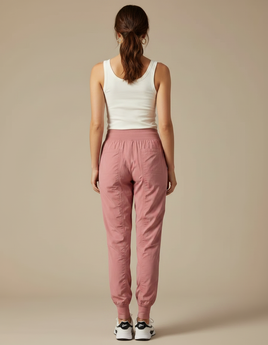 Pantalon Parachute Rose Cordon Ample Fluide Chevilles Élastiquées - Polyester - vue 2