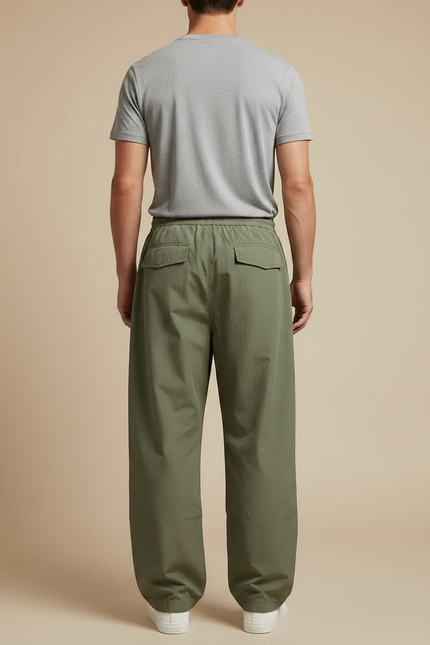 Pantalon Parachute Vert Armée Cargo Ample Homme - Kaki Polyester - vue 2