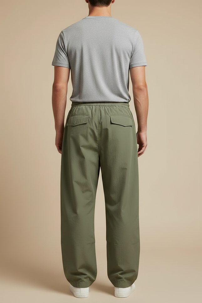 Pantalon Parachute Vert Armée Cargo Ample Homme - Kaki Polyester - vue 2