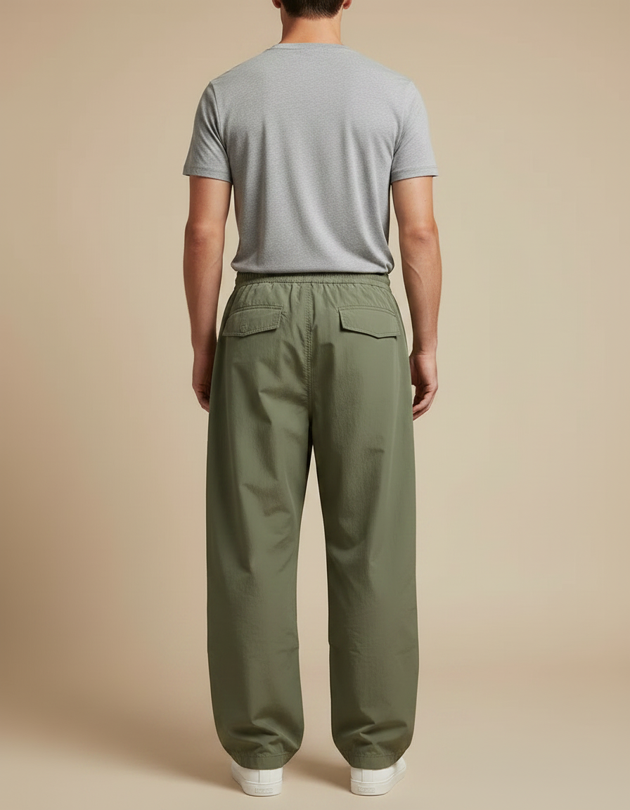 Pantalon Parachute Vert Armée Cargo Ample Homme - Kaki Polyester - vue 2