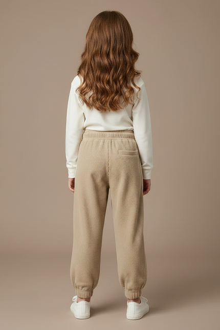Pantalon Parachute Beige Côtelé Lettre C Ample - Cordé - vue 2
