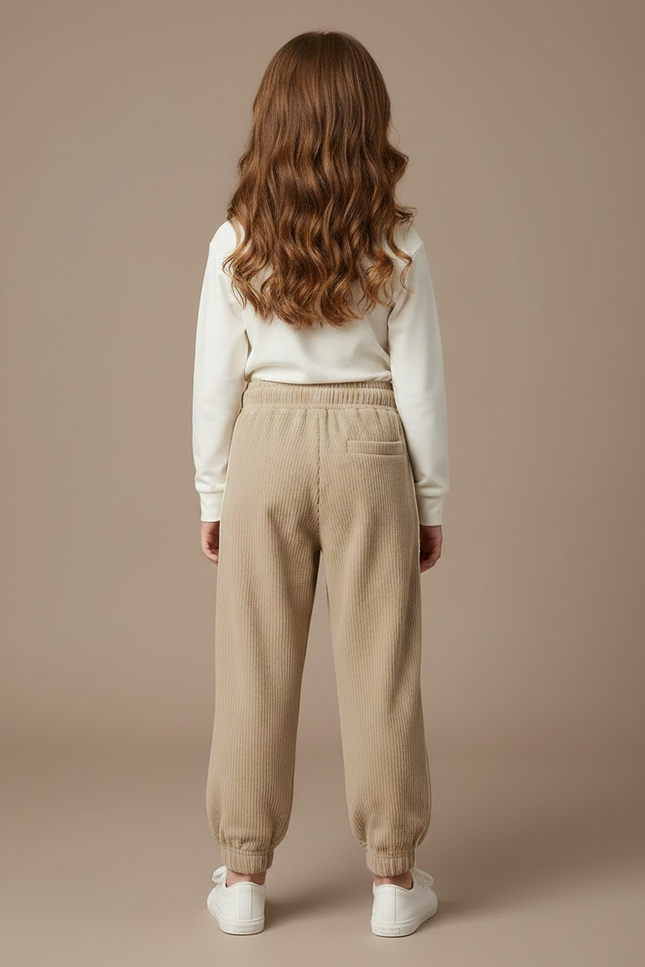 Pantalon Parachute Beige Côtelé Lettre C Ample - Cordé - vue 2