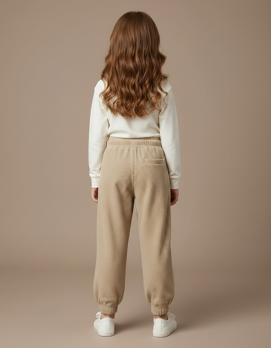 Pantalon Parachute Beige Côtelé Lettre C Ample - Cordé - vue 2
