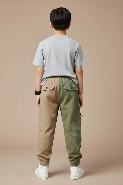 Pantalon Parachute Bicolore Cargo Ample Garçon Coton Sport - Multicolore - vue 2