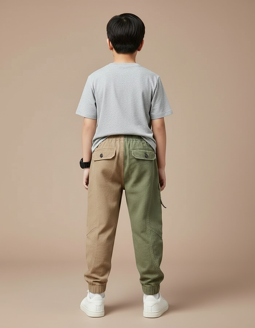 Pantalon Parachute Bicolore Cargo Ample Garçon Coton Sport - Multicolore - vue 2