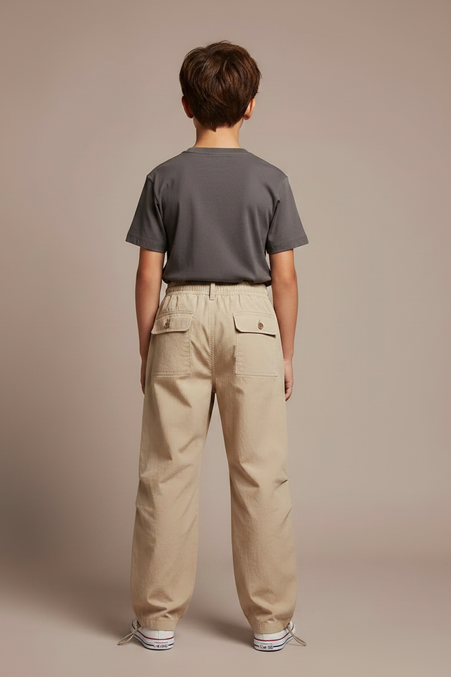 Pantalon Parachute Beige Ample Cargo Enfant Coton - vue 2