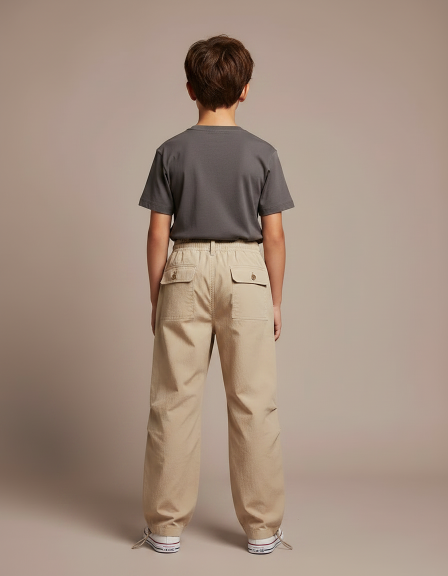 Pantalon Parachute Beige Ample Cargo Enfant Coton - vue 2