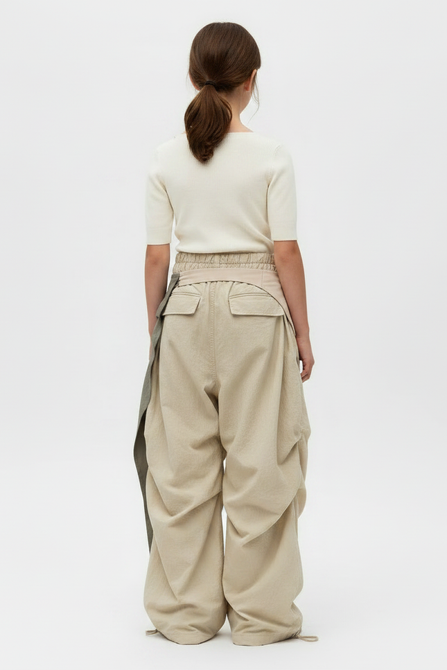 Pantalon Parachute Beige Ample Cordon Fluide Fille - Polyester - vue 2