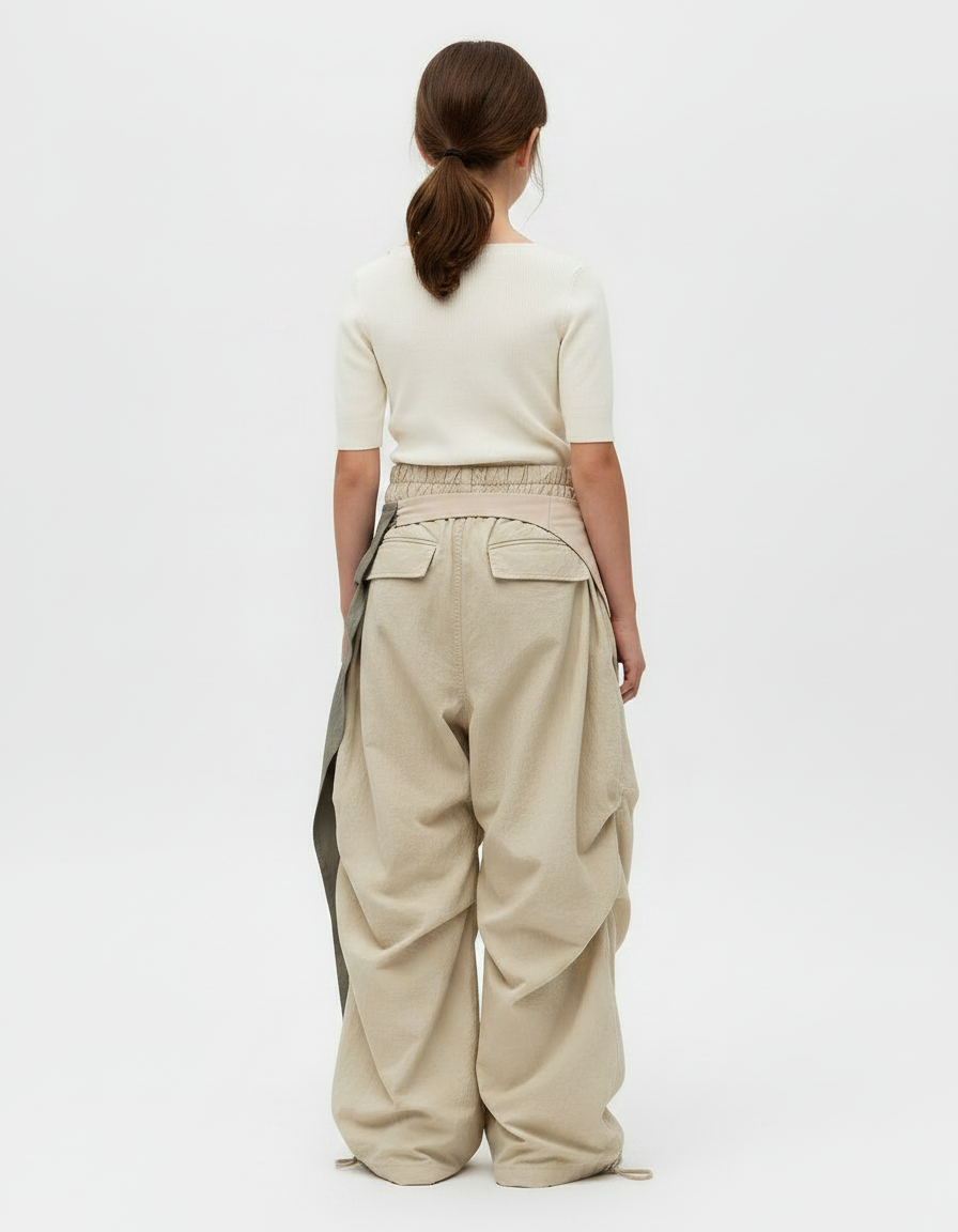 Pantalon Parachute Beige Ample Cordon Fluide Fille - Polyester - vue 2