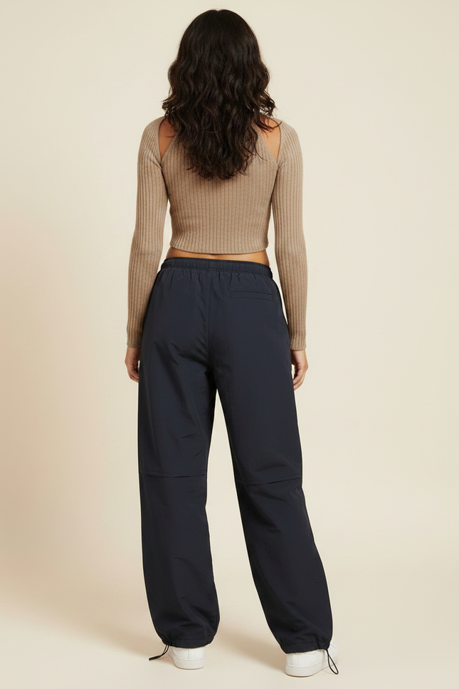 Pantalon Parachute Noir Fluide Ample Sport Femme - Polyester - vue 2