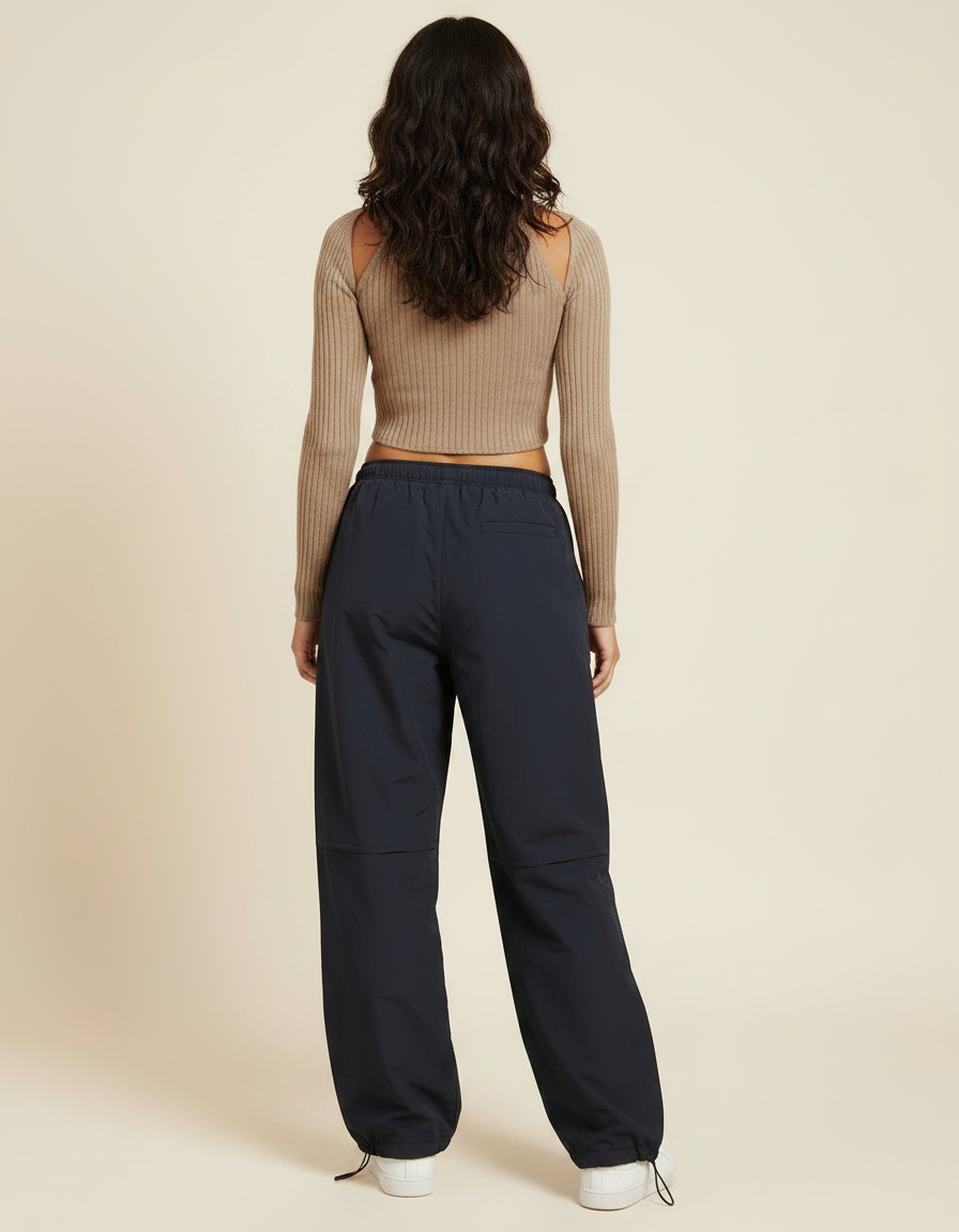 Pantalon Parachute Noir Fluide Ample Sport Femme - Polyester - vue 2