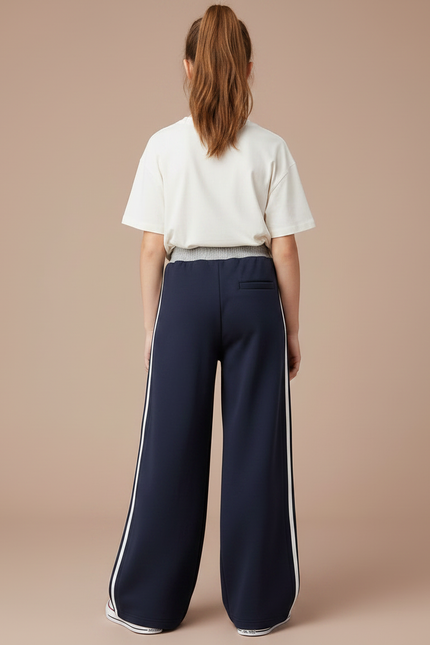 Pantalon Parachute Marine Rayures Blanches Ample Sport - Molleton - vue 2