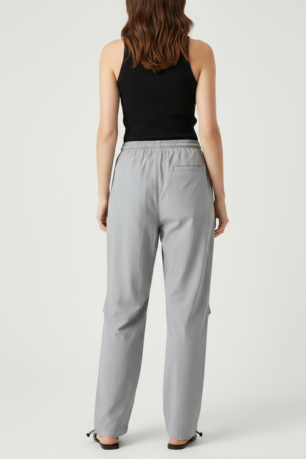 Pantalon Parachute Gris Ample Léger Cordon Décontracté - Polyester - vue 2