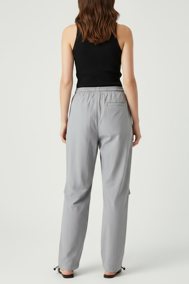 Pantalon Parachute Gris Ample Léger Cordon Décontracté - Polyester - vue 2