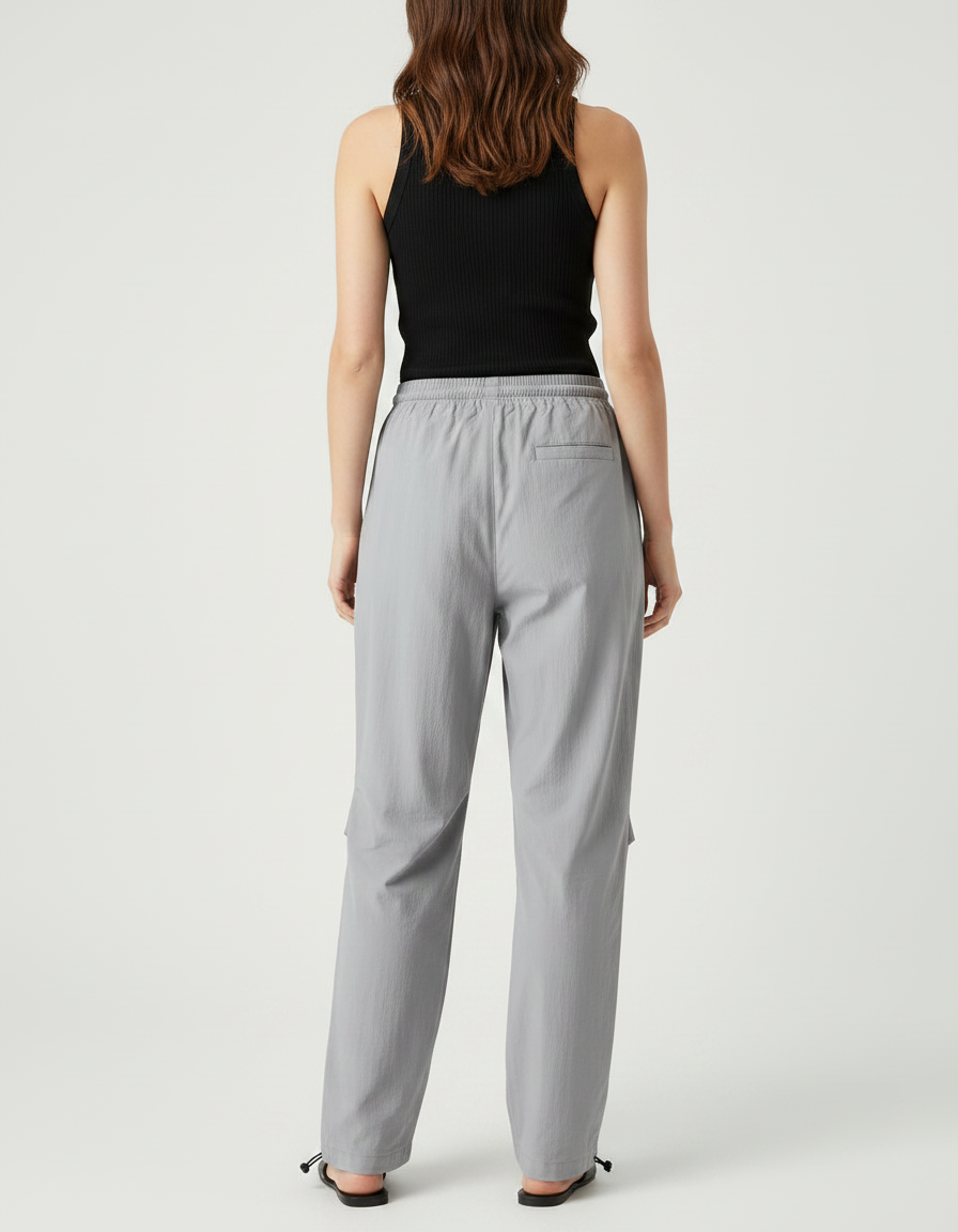 Pantalon Parachute Gris Ample Léger Cordon Décontracté - Polyester - vue 2