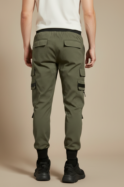 Pantalon Parachute Kaki Cargo Imprimé Cordon Jogger Homme - Polyester - vue 2