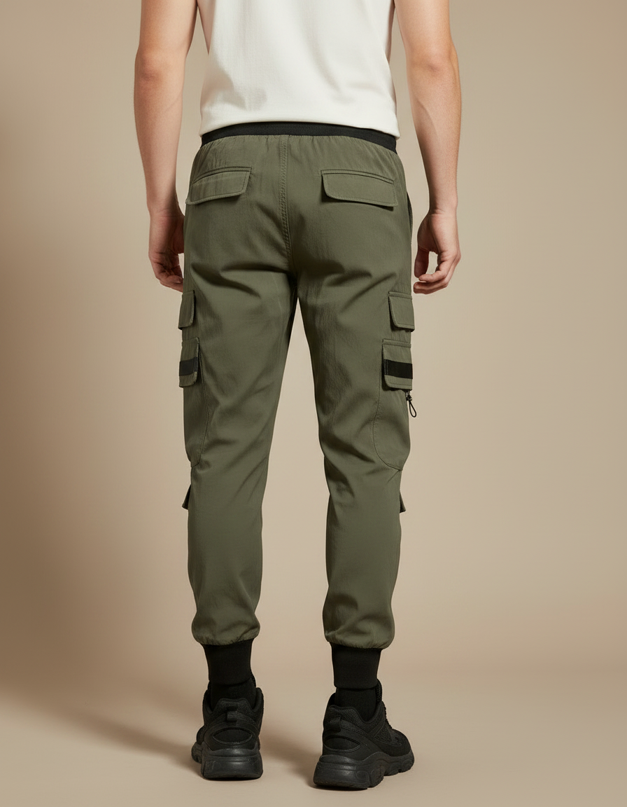 Pantalon Parachute Kaki Cargo Imprimé Cordon Jogger Homme - Polyester - vue 2