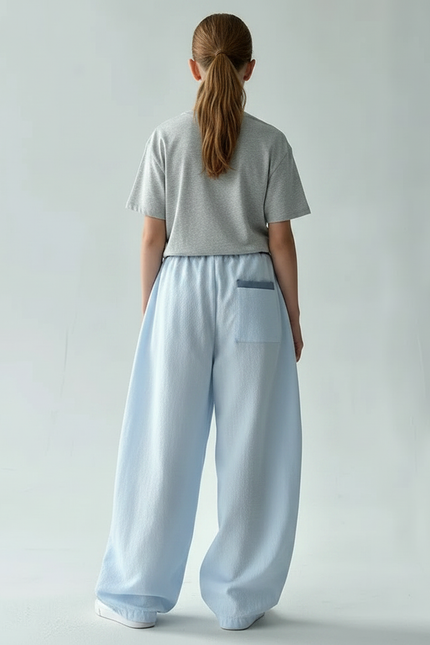 Pantalon Parachute Bleu Ciel Ample Décontracté Coton - vue 2
