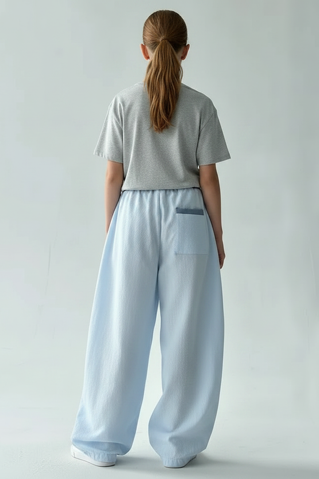 Pantalon Parachute Bleu Ciel Ample Décontracté Coton - vue 2