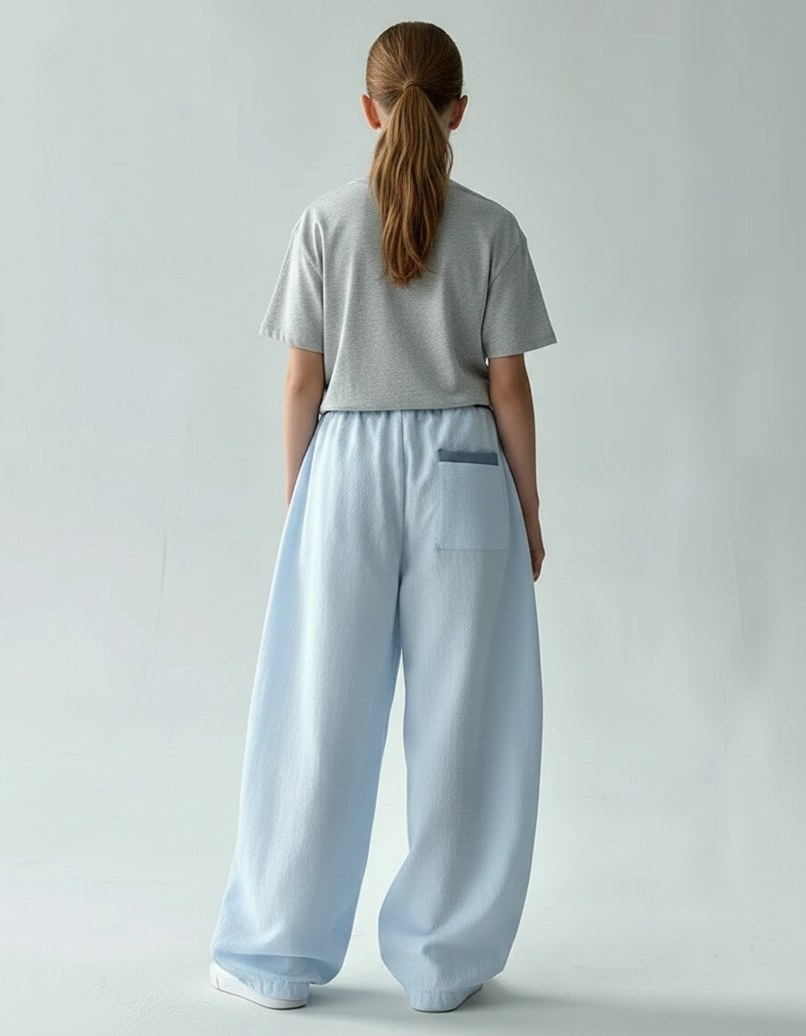 Pantalon Parachute Bleu Ciel Ample Décontracté Coton - vue 2
