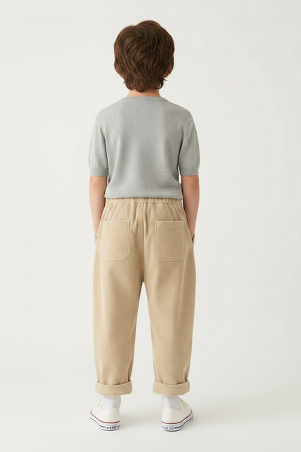Pantalon Parachute Beige Côtelé Ample Décontracté Élastiqué Enfant - Cordé - vue 2