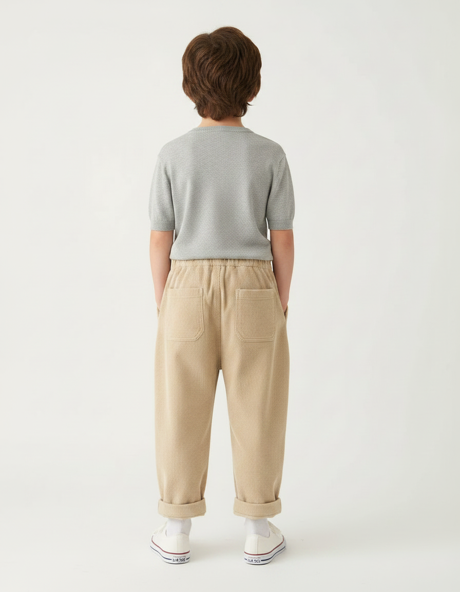 Pantalon Parachute Beige Côtelé Ample Décontracté Élastiqué Enfant - Cordé - vue 2