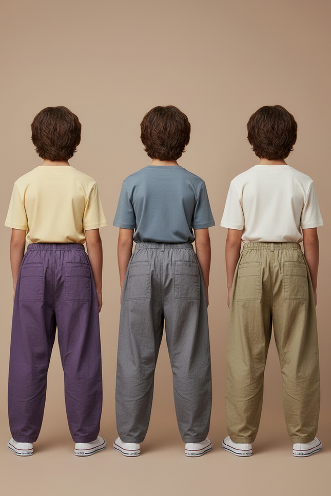 Pantalon Parachute Ample Uni Décontracté Enfant Coton - Kaki - vue 2