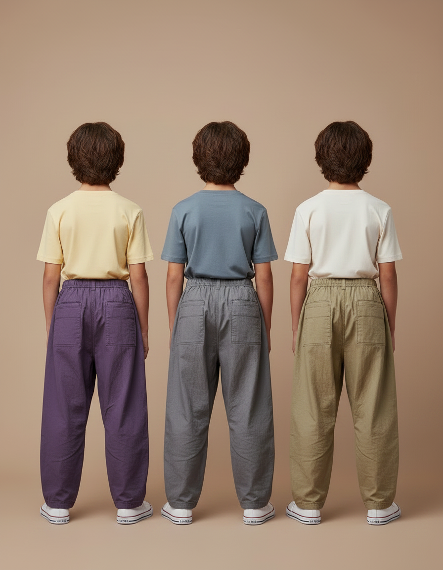Pantalon Parachute Ample Uni Décontracté Enfant Coton - Kaki - vue 2