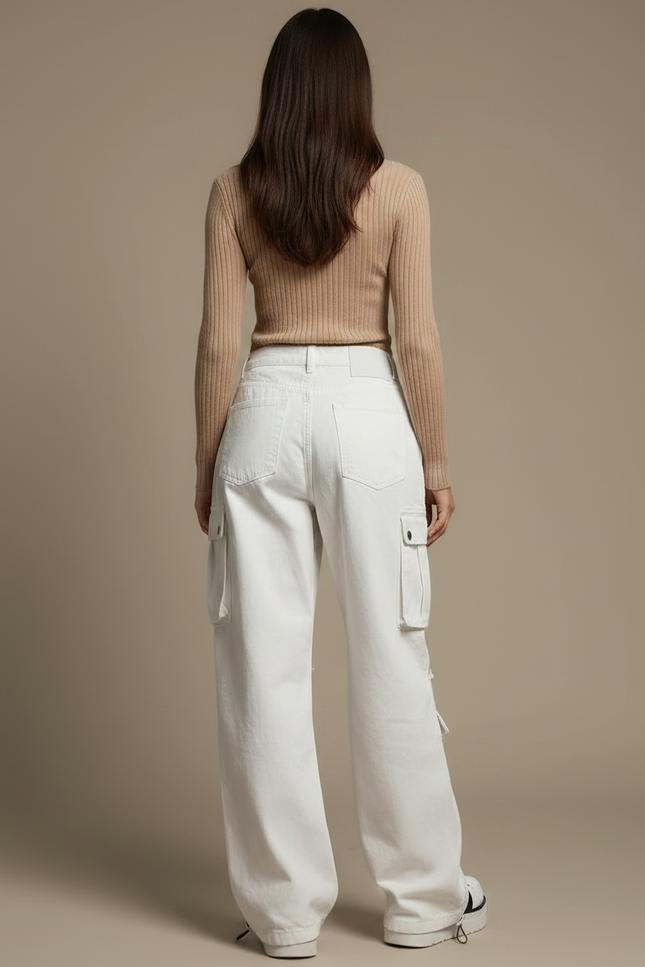 Pantalon Parachute Blanc Cargo Ample Imprimé Femme - Toile - vue 2