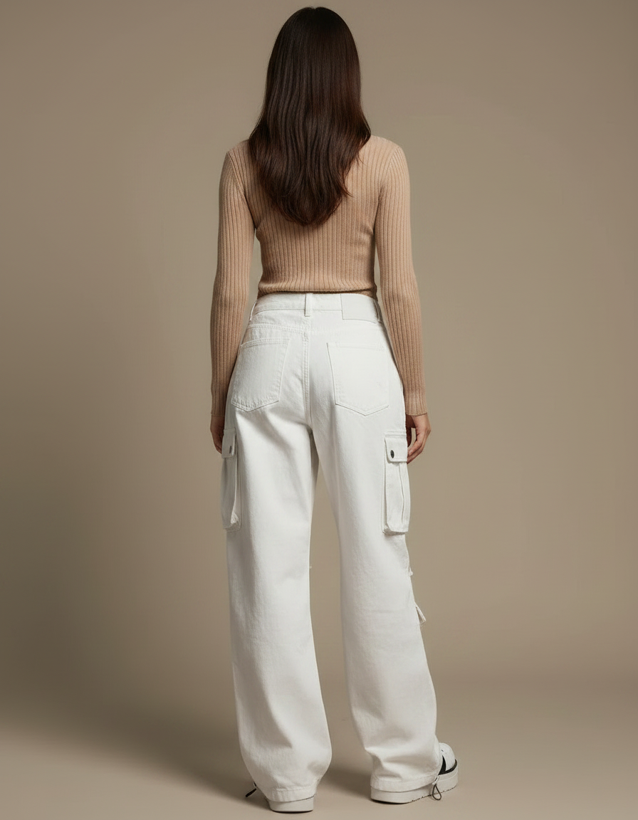 Pantalon Parachute Blanc Cargo Ample Imprimé Femme - Toile - vue 2