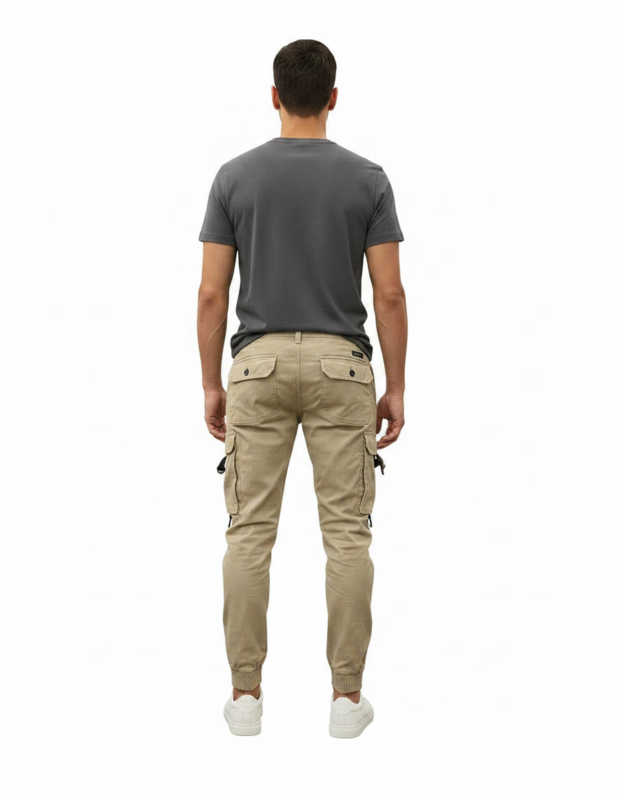 Pantalon Parachute Beige Cargo Coton Streetwear Homme - vue 2