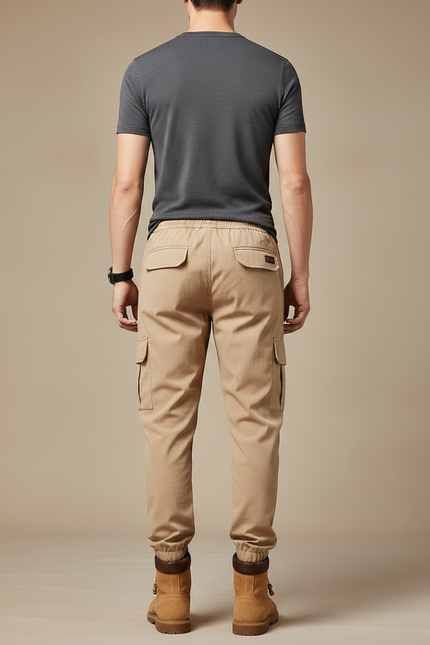 Pantalon Parachute Beige Cargo Streetwear Cordon Homme - Toile - vue 2