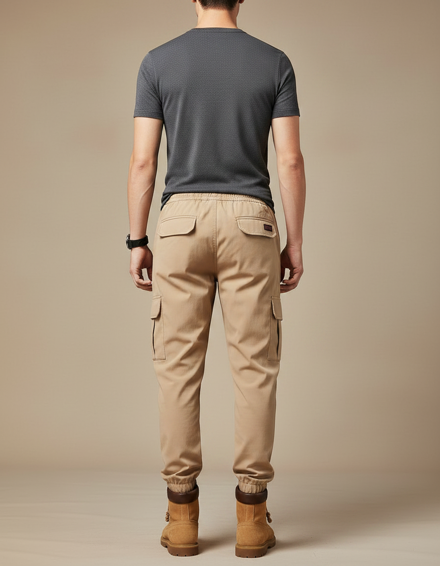 Pantalon Parachute Beige Cargo Streetwear Cordon Homme - Toile - vue 2