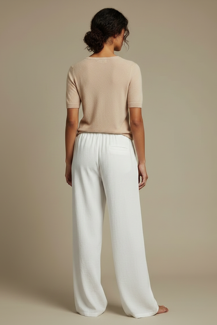 Pantalon Parachute Blanc Ample Fluide Cordon Femme - Lin - vue 2