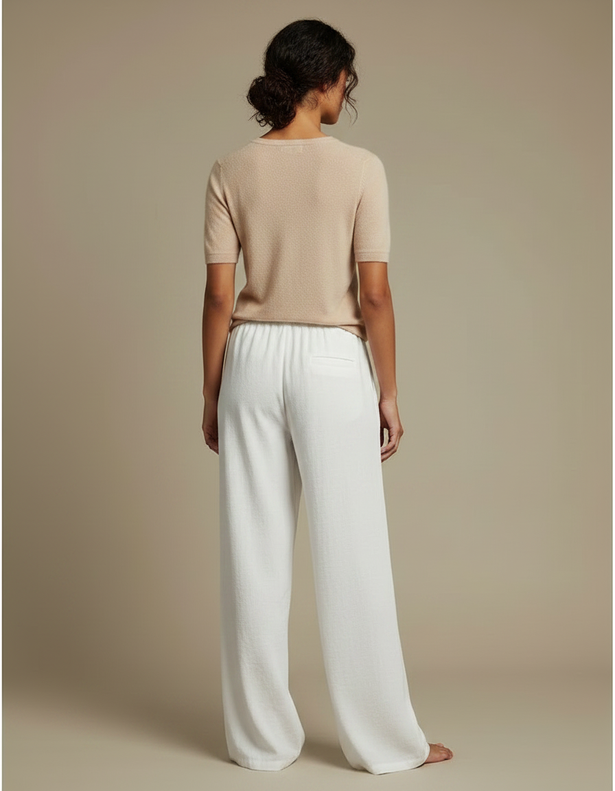 Pantalon Parachute Blanc Ample Fluide Cordon Femme - Lin - vue 2