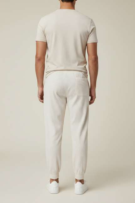 Pantalon Parachute Côtelé Écru Ample Homme Décontracté - Beige Cordé - vue 2