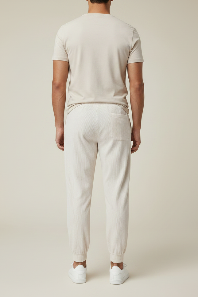 Pantalon Parachute Côtelé Écru Ample Homme Décontracté - Beige Cordé - vue 2