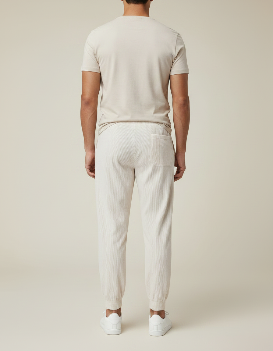 Pantalon Parachute Côtelé Écru Ample Homme Décontracté - Beige Cordé - vue 2