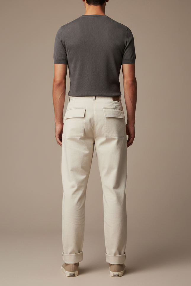 Pantalon Parachute Beige Coton Ample Homme Décontracté - vue 2