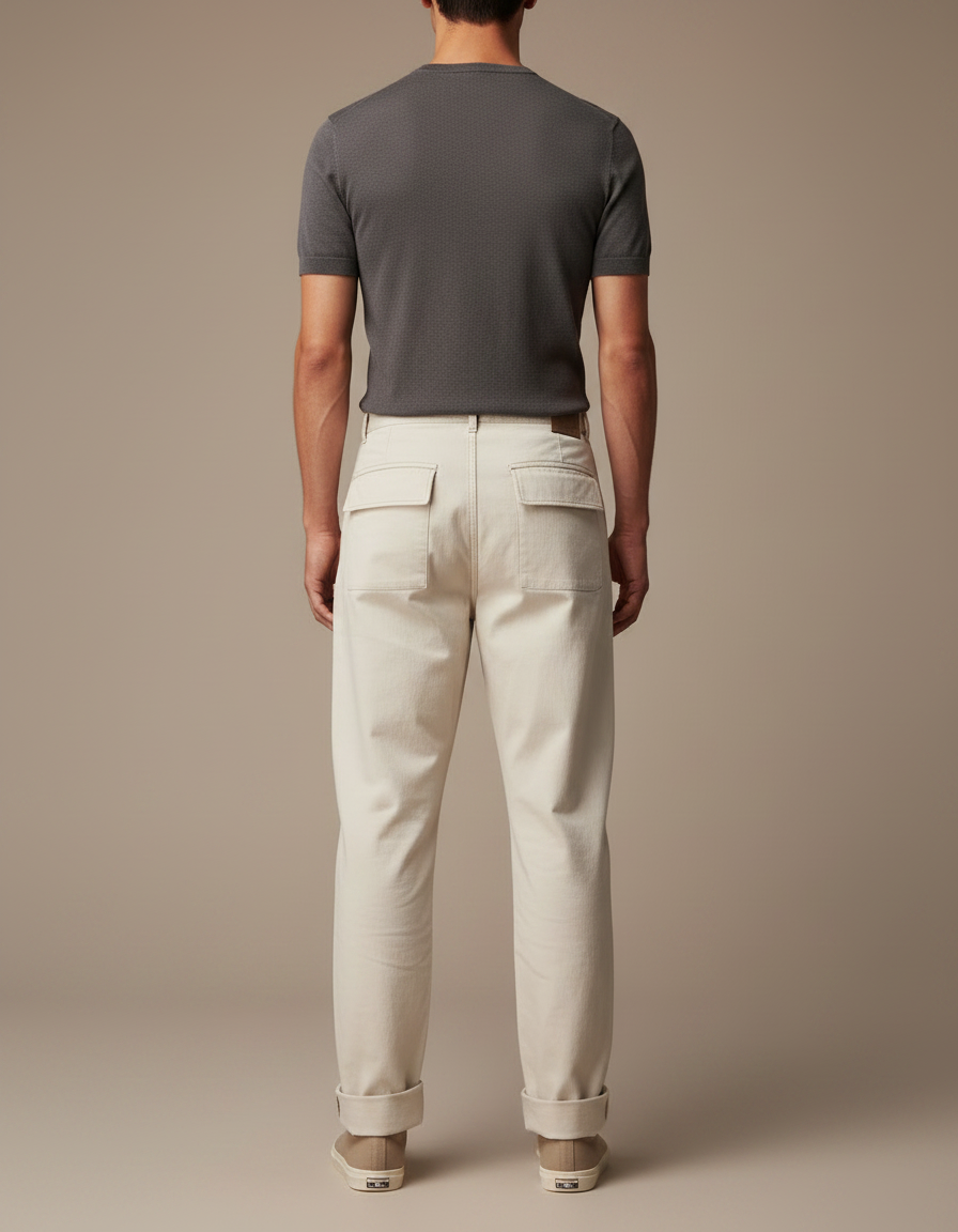 Pantalon Parachute Beige Coton Ample Homme Décontracté - vue 2