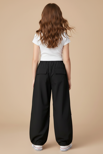Pantalon Parachute Noir Cargo Ample Fille Léger - Polyester - vue 2