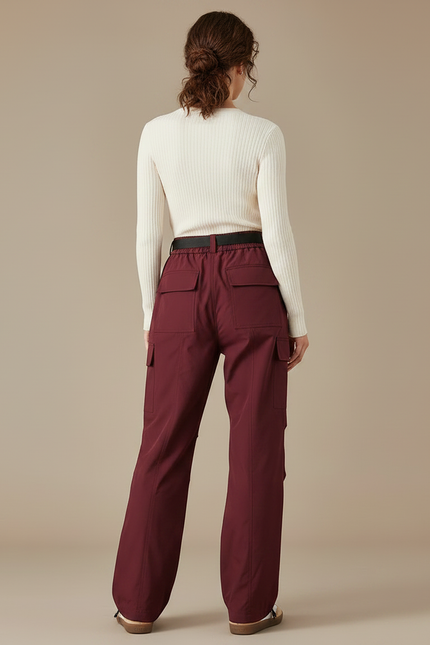 Pantalon Parachute Bordeaux Cargo Ample Fonctionnel Femme - Polyester - vue 2