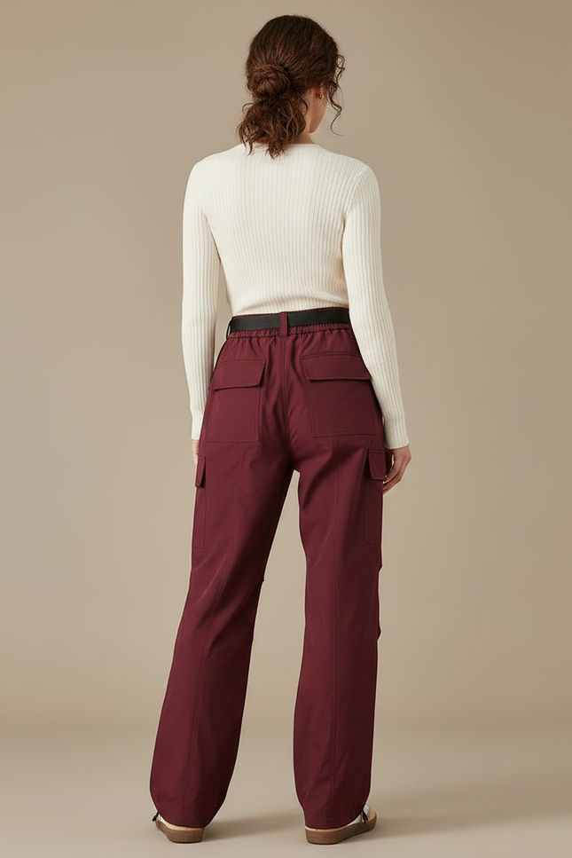 Pantalon Parachute Bordeaux Cargo Ample Fonctionnel Femme - Polyester - vue 2