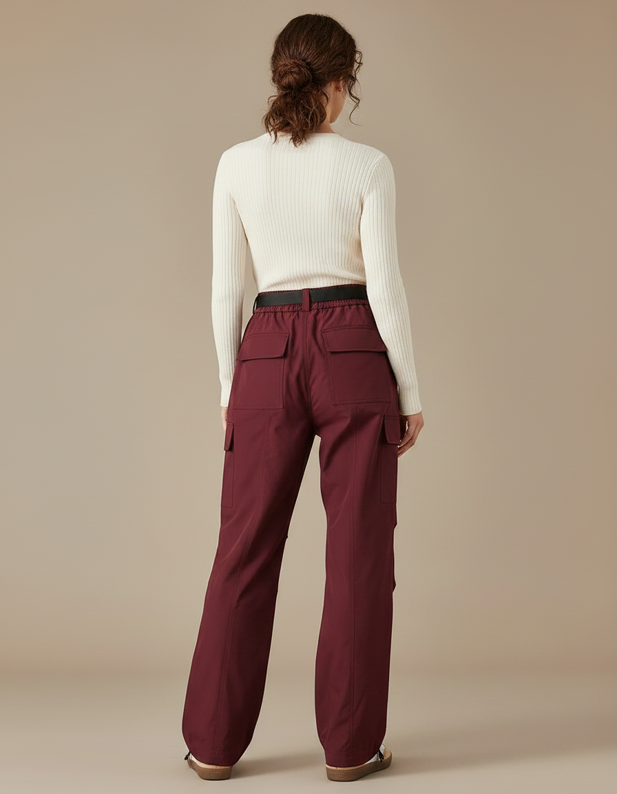 Pantalon Parachute Bordeaux Cargo Ample Fonctionnel Femme - Polyester - vue 2