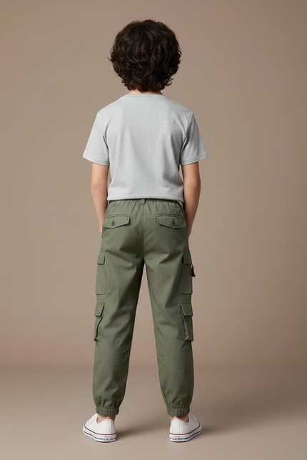 Pantalon Parachute Vert Ample Cargo Coton Garçon - Kaki - vue 2