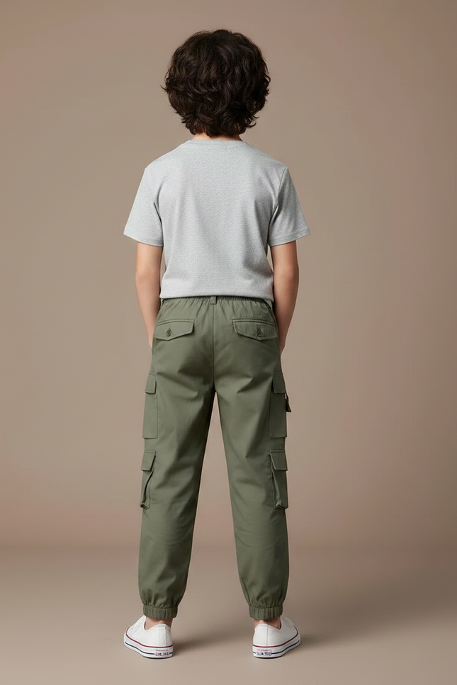 Pantalon Parachute Vert Ample Cargo Coton Garçon - Kaki - vue 2